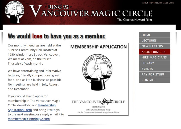 Vancouver Magic Circle screenshot about page web 05042025