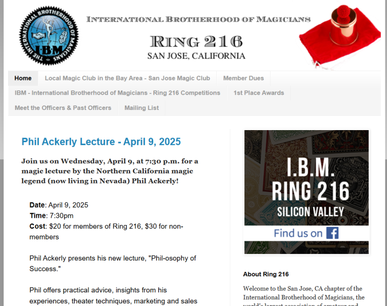 San Jose Magic Club 04042025 Screenshot web home San Jose Magic Club 04042025 Screenshot web home